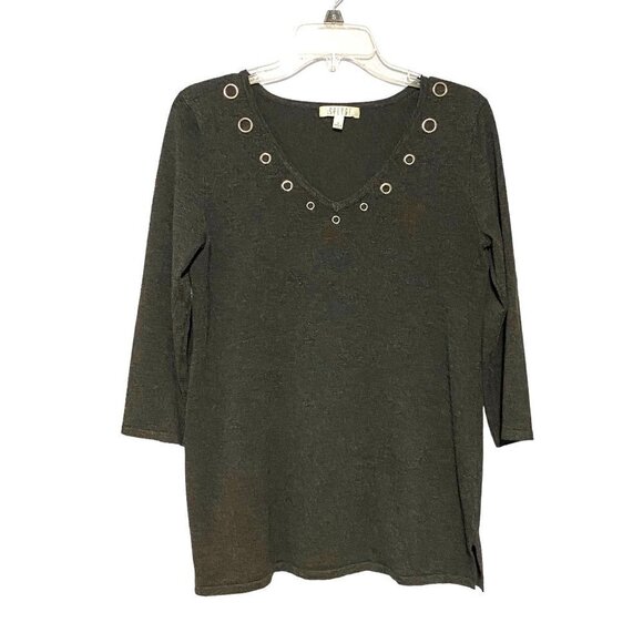 Spence V-Neck 3/4 Sleeve Tunic Sweater with Cut Grommet Neckline Women’s Small - Picture 1 of 10